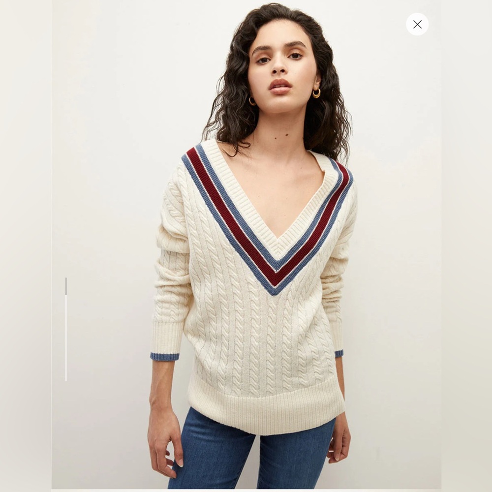 Veronica Beard cable knit Wool Sweater Women's L‎ Ivory Multi Pullover NWT